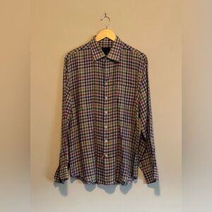 Scott Barber Men's Multicolor Linen Checkered Shirt size L